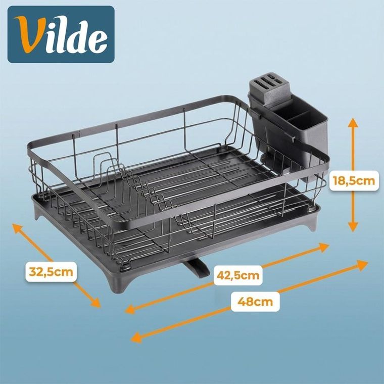 Vilde, suszarka na naczynia, metalowa, czarna, 48-32,5-18,5 cm