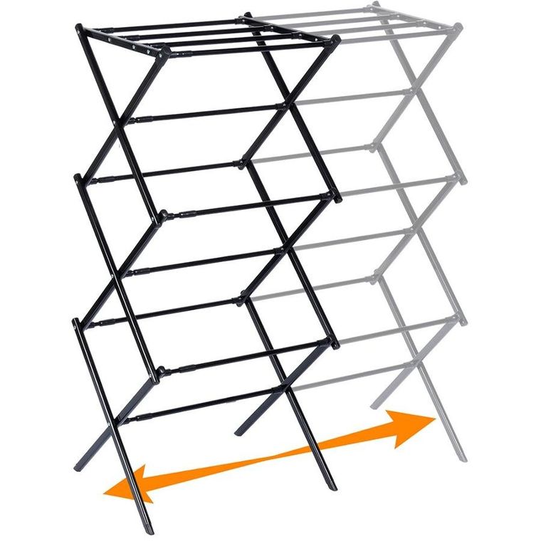 Vilde, suszarka na pranie metalowa, czarna, pionowa rozsuwana, 44.5-75-37.5-105 cm