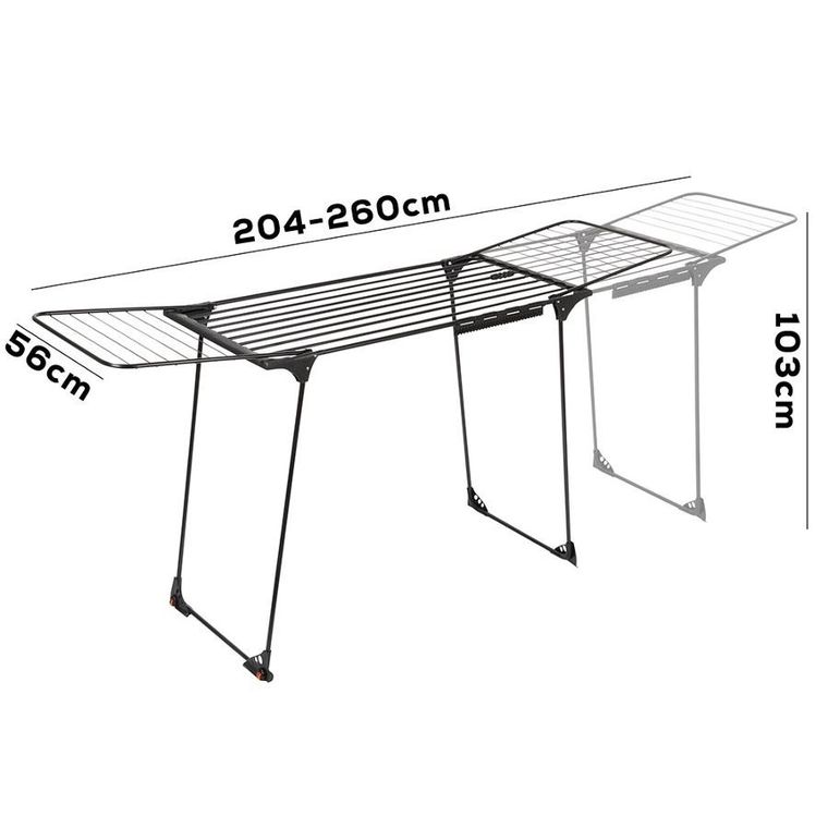 Vilde, suszarka na pranie, metalowa, czarna rozsuwana XXL, 204-260-56-103 cm