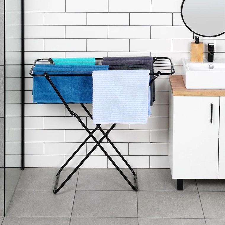 Vilde, suszarka na pranie metalowa, czarna składana 93-43-88 cm