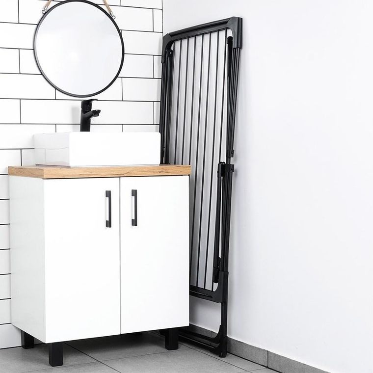 Vilde, suszarka na pranie, metalowa i rozsuwana, czarna, rozmiar XXL, 108-182 cm