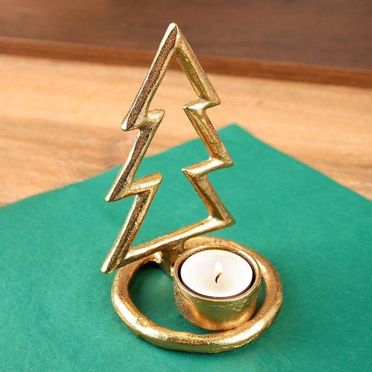 Vilde, świecznik na świeczkę tealight, aluminiowy złoty choinka, 16 cm
