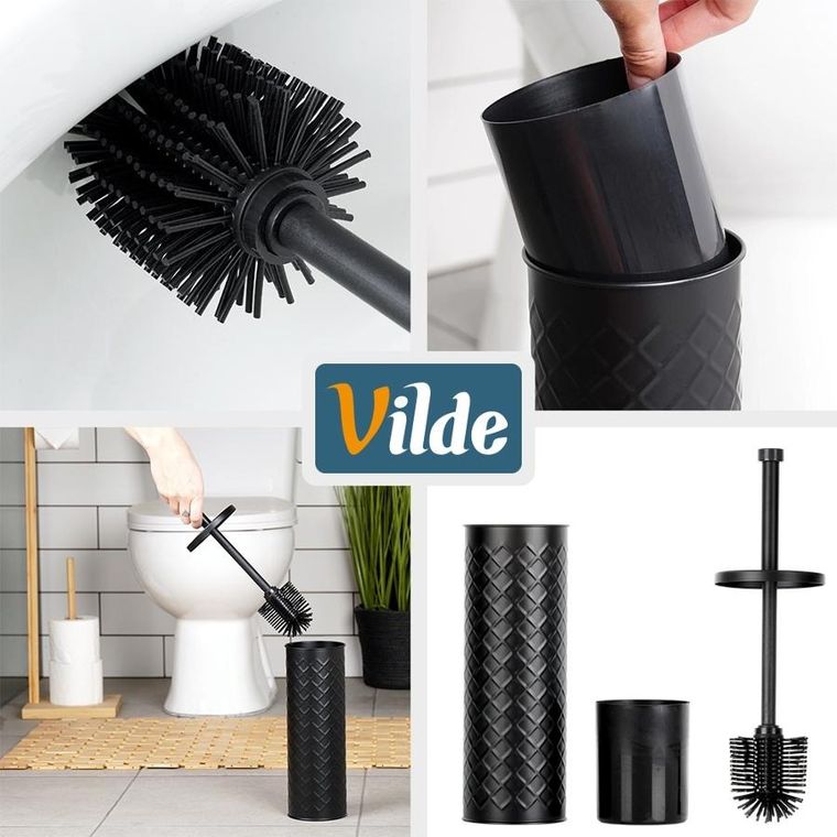 Vilde, szczotka do toalety, silikonowa, ze stojakiem metalowym, czarna, 38-10 cm