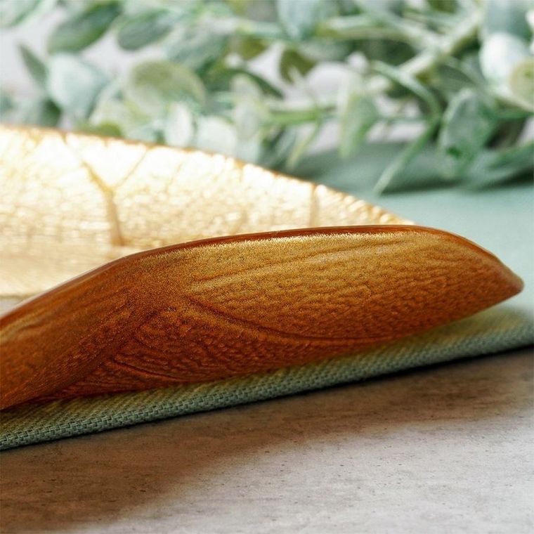 Vilde, talerz do serwowania, szklany, złoty, liść, 27,5-24 cm