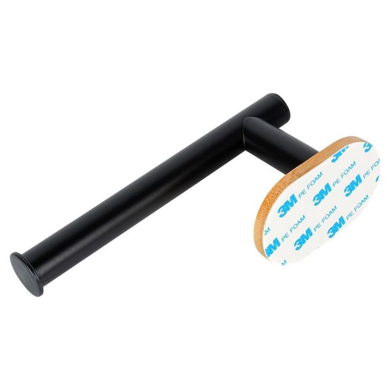 Vilde, uchwyt na papier toaletowy stalowy, bambusowy, czarny, 17 cm