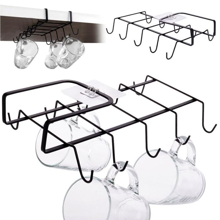 Vilde, wieszak na kubki, metalowy, czarny