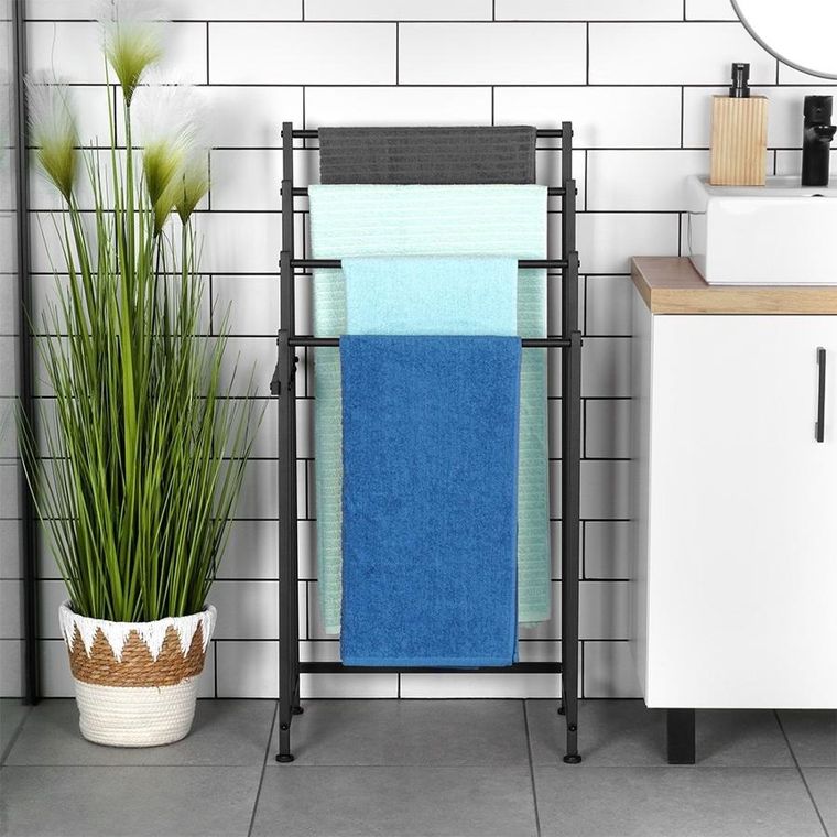 Vilde, wieszak na ręczniki stojący, metalowy, czarny
