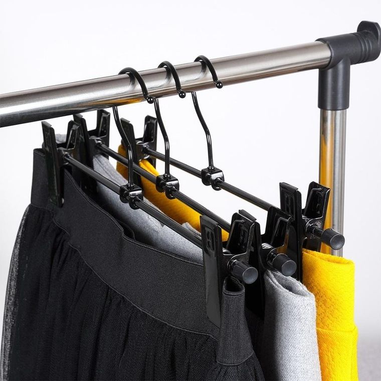 Vilde, wieszak na spodnie, metalowy, z klipsami, czarny, 3 szt.