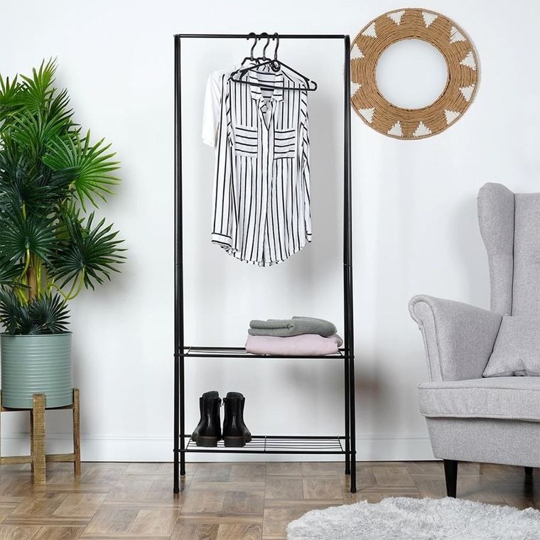 Vilde, wieszak, stojący na ubrania, metalowy czarny, 153 cm