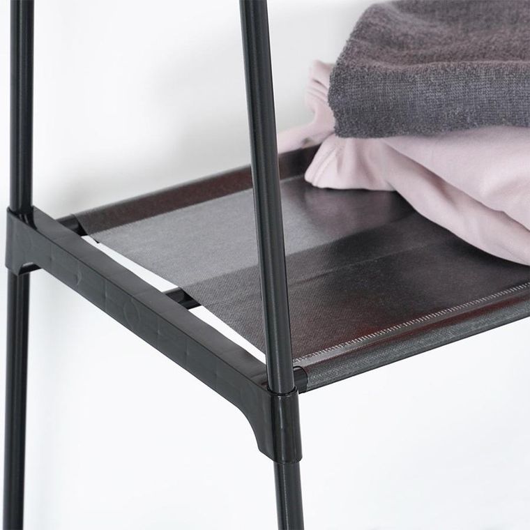 Vilde, wieszak, stojący na ubrania, metalowy czarny na kółkach, 88-44-160 cm