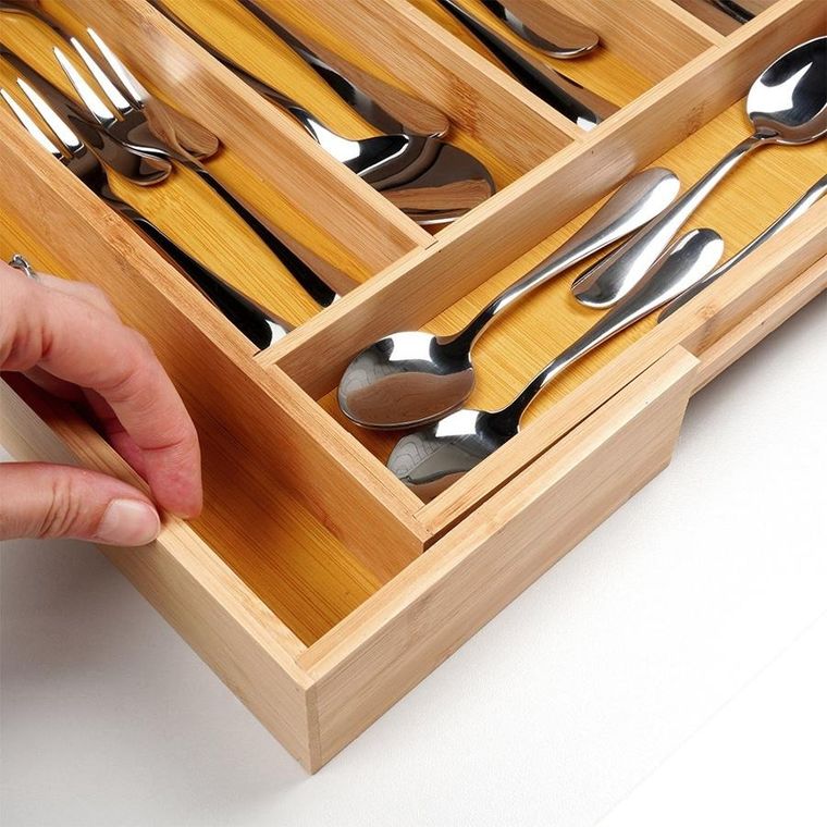 Vilde, wkład na sztućce do szuflady, rozsuwany, bambusowy, 35,5-54,5-45,5 cm