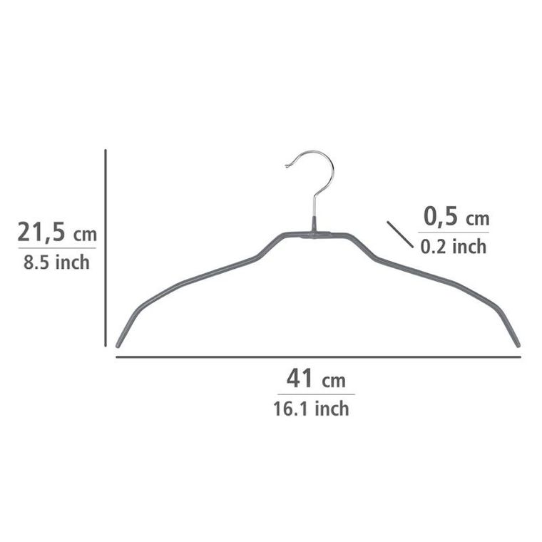 Wenko, Alessia, wieszaki, cienkie, szare, 21,5-41 cm, 20 szt.
