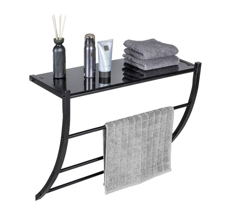 Wenko, czarny wieszak ścienny ze szklaną półką, Tarderia