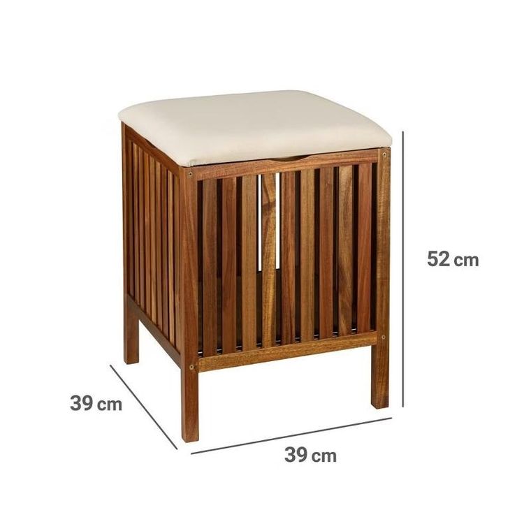 Wenko, Fondi, drewniane siedzisko łazienkowe z koszem, 52 cm
