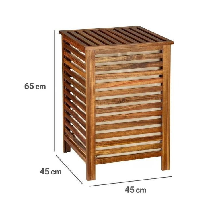 Wenko, Fondi, drewniany kosz na pranie z pokrywą, 65 cm