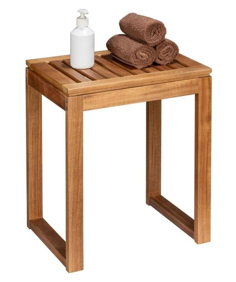 Wenko, Fondi, stołek łazienkowy z drewna akacji, wys. 46 cm