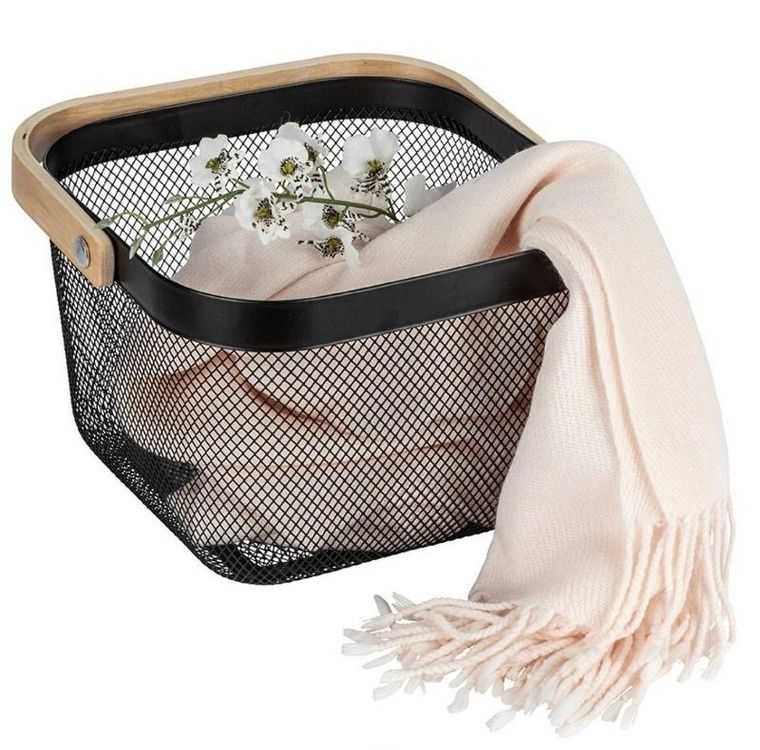 Wenko, koszyk metalowy na kosmetyki, z bambusową rączką