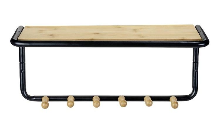 Wenko, półka ścienna z bambusowymi haczykami, 58-26-26 cm, Loft