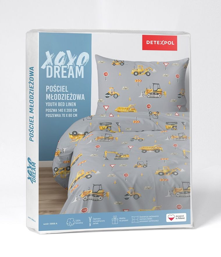 XOXO, komplet pościeli młodzieżowej, 140-200 cm + 70-80 cm, plac budowy