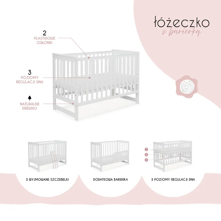 Yoonco, IWI, łóżeczko drewniane z barierką, białe