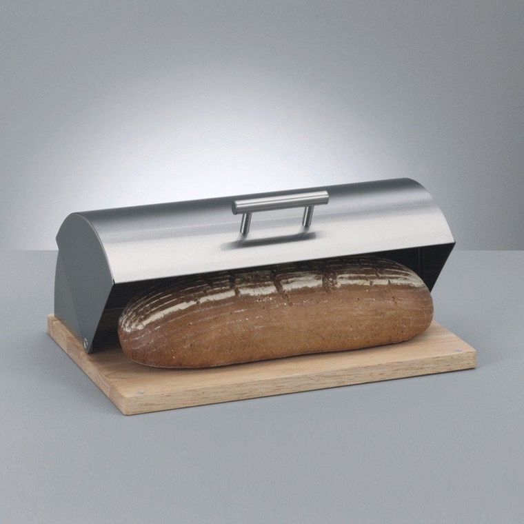 Zeller, metalowy chlebak na drewnianej podstawie