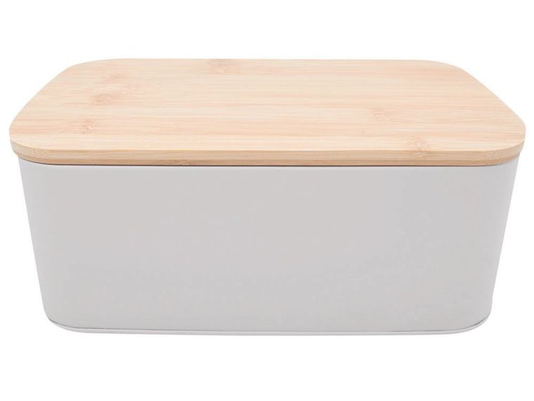 Zeller, metalowy chlebak z bambusową deską do krojenia, szary, 2w1