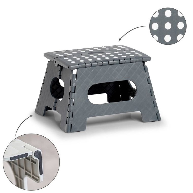 Zeller, składany stołek antypoślizgowy, 35-28-22 cm, ciemno-szary