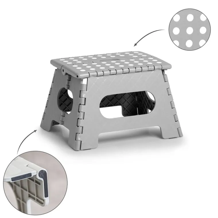 Zeller, składany stołek antypoślizgowy, 35-28-22 cm, jasno-szary