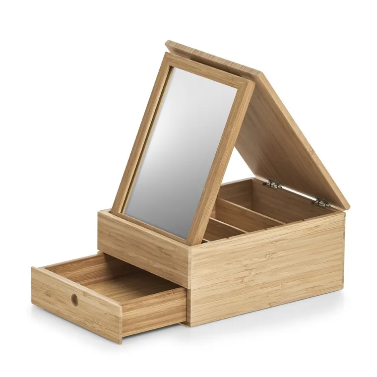 Zeller, szkatułka na biżuterię z lusterkiem i szufladką, bambusowa