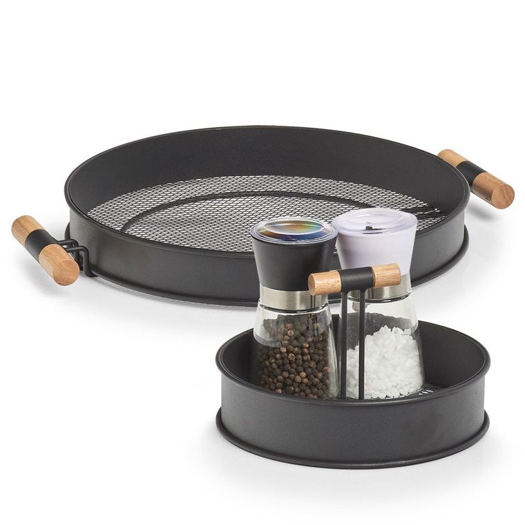 Zeller, taca metalowa z uchwytami, struktura siatki, Ø 48 cm, czarna