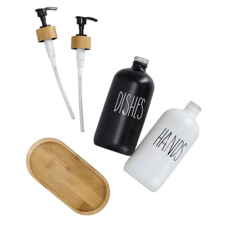 Zeller, zestaw dozowników na płyn i mydło, bambusowa podstawka, 2-500 ml