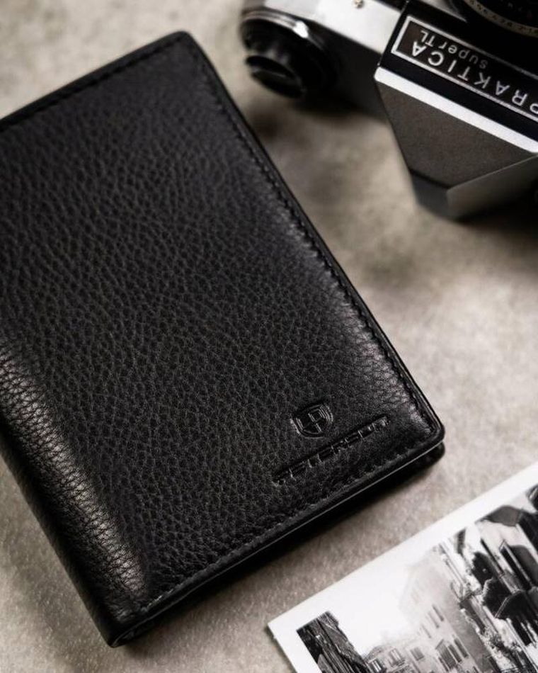 Zestaw: Portfel, Brelok, czarny, skórzany, RFID, Peterson