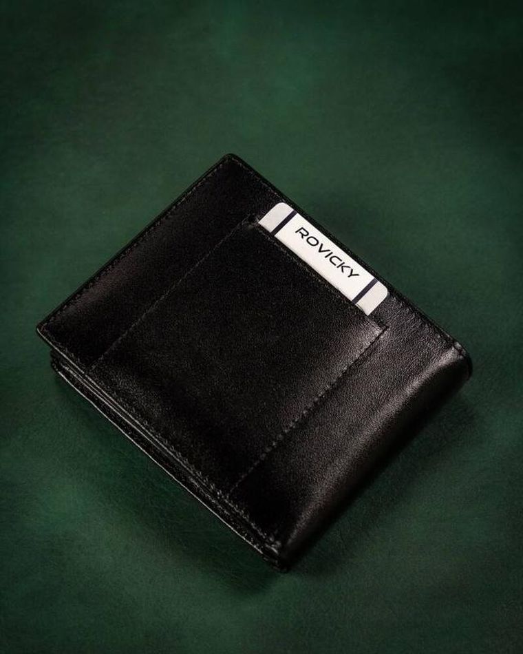 Zestaw: Portfel, Brelok, czarny, skórzany, RFID, Rovicky