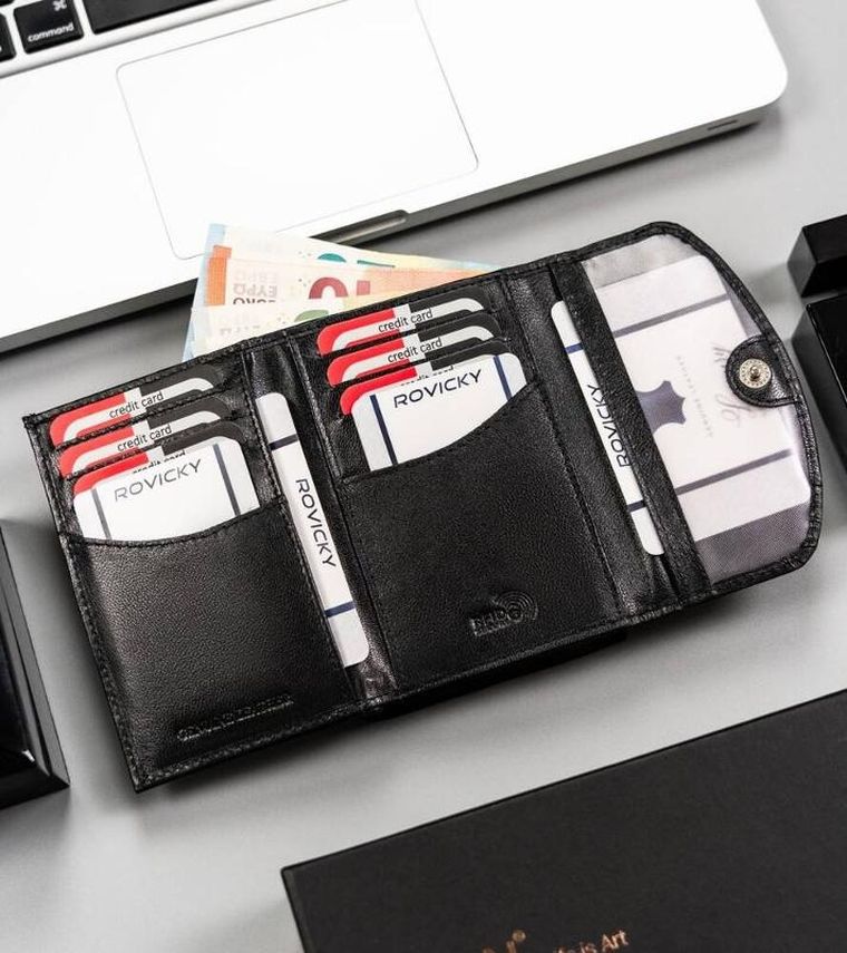 Zestaw: Portfel, Brelok, czarny, skórzany, Rovicky