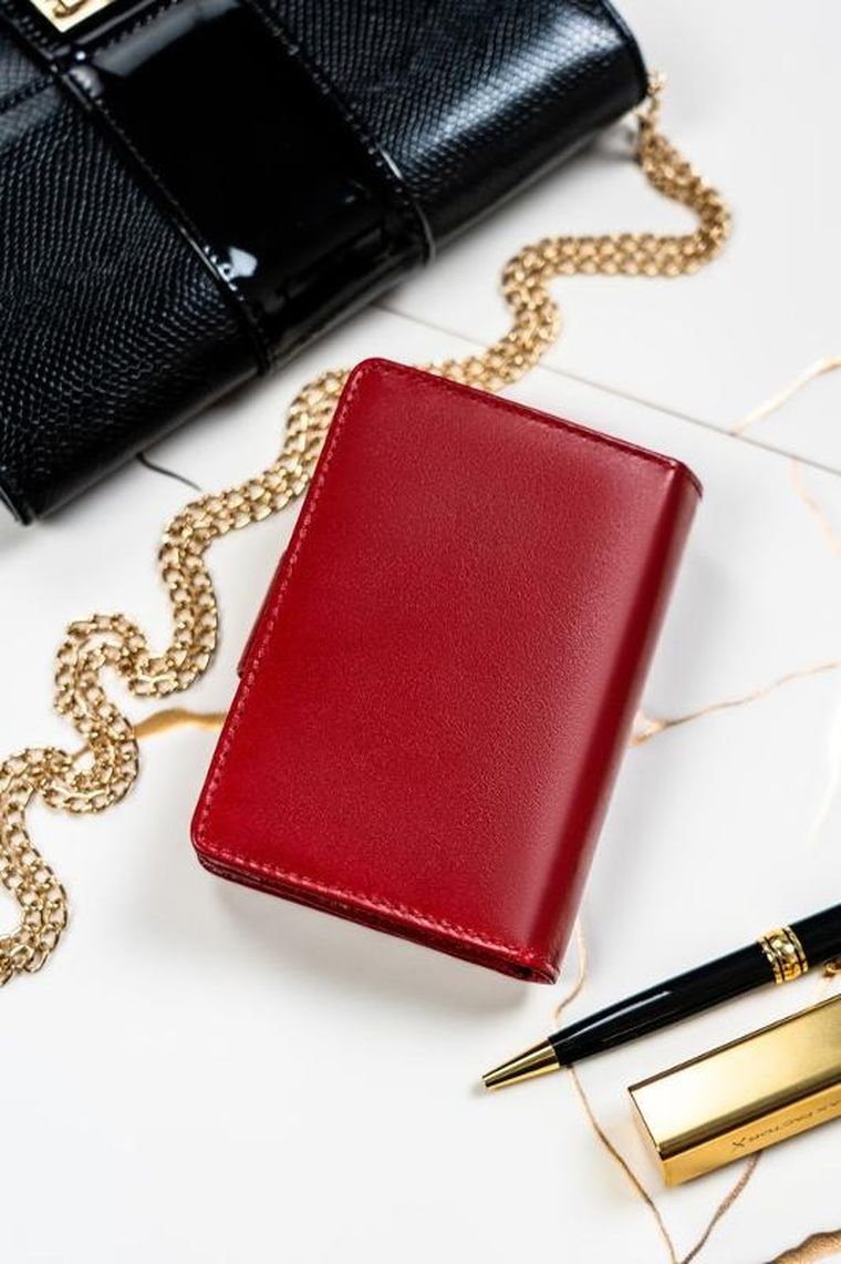 Zestaw: Portfel, Brelok, czerwony, skórzany, RFID, Peterson