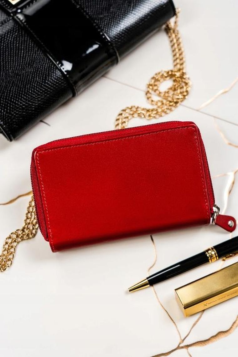 Zestaw: Portfel, Brelok, czerwony, skórzany, RFID, Peterson