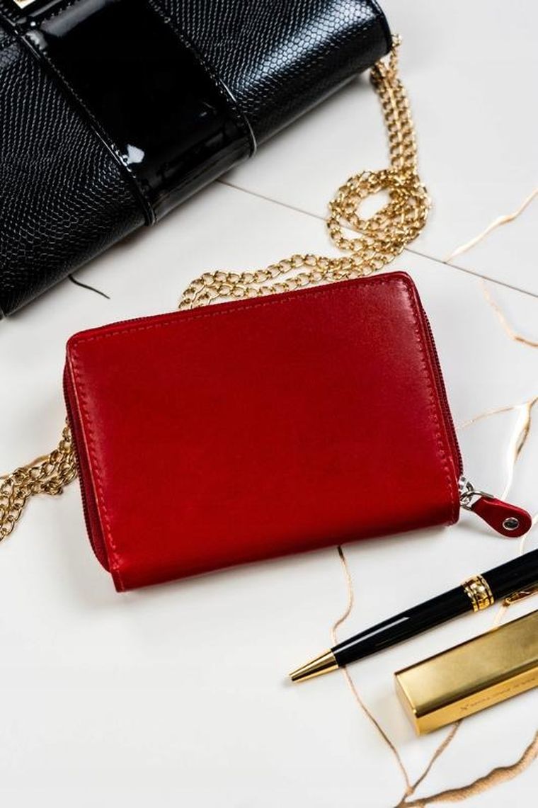 Zestaw: Portfel, Brelok, czerwony, skórzany, RFID, Peterson