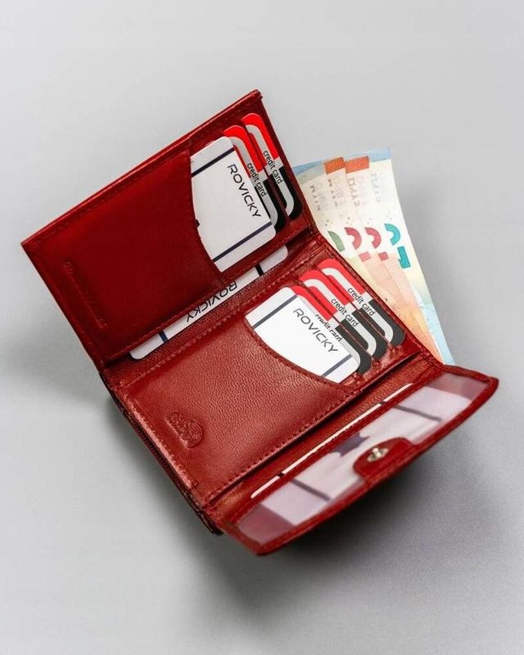 Zestaw: Portfel, Brelok, czerwony, skórzany, Rovicky