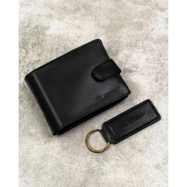 Zestaw prezentowy: Portfel, Brelok, czarny, skóra ekologiczna, Rovicky