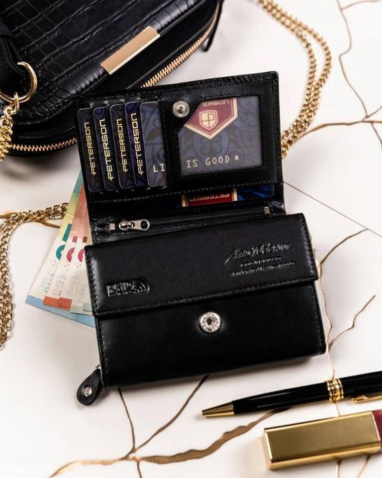 Zestaw prezentowy: Portfel, Brelok, czarny, skórzany, Peterson