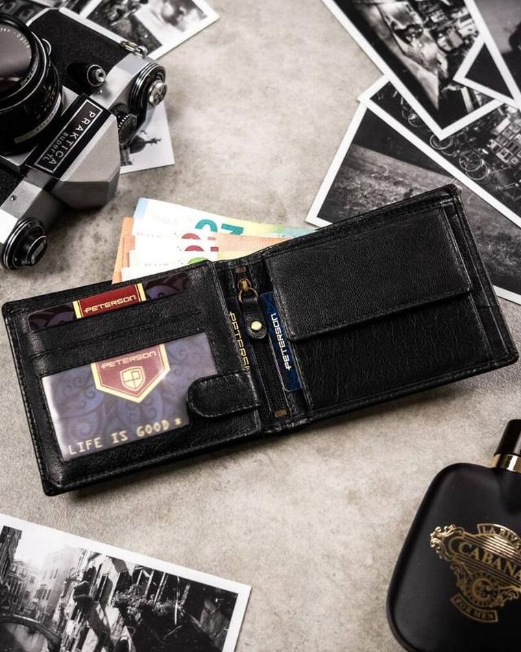 Zestaw prezentowy: Portfel, Brelok, czarny, skórzany, Peterson