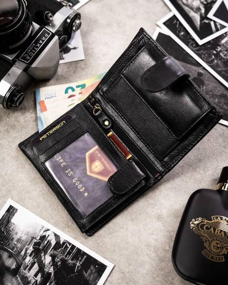 Zestaw prezentowy: Portfel, Brelok, czarny, skórzany, Peterson