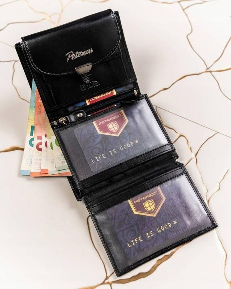 Zestaw prezentowy: Portfel, Brelok, czarny, skórzany, Peterson