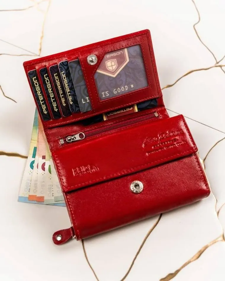 Zestaw prezentowy: Portfel, Brelok, czerwony, skórzany, Peterson