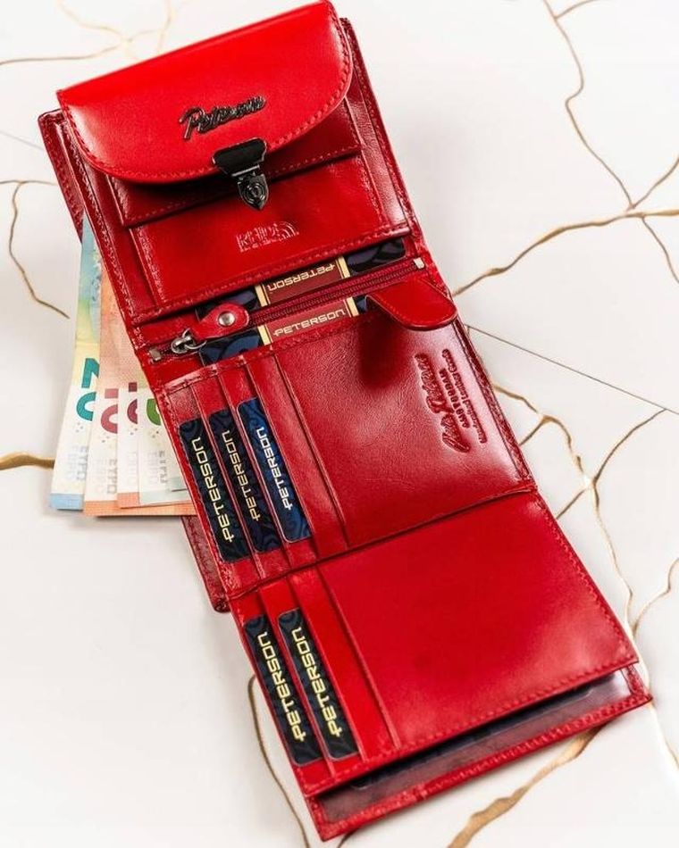 Zestaw prezentowy: Portfel, Brelok, czerwony, skórzany, Peterson