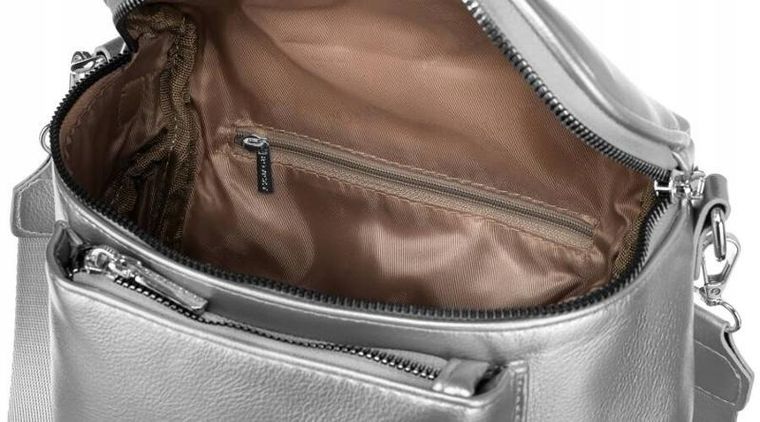 Zestaw: Saszetka na ramię, Portmonetka, srebrna, skóra ekologiczna, Rovicky