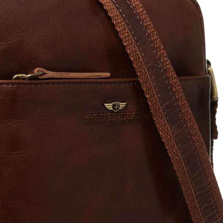 Zestaw, Torba listonoszka, Etui na klucze, brązowy, skórzany, Peterson