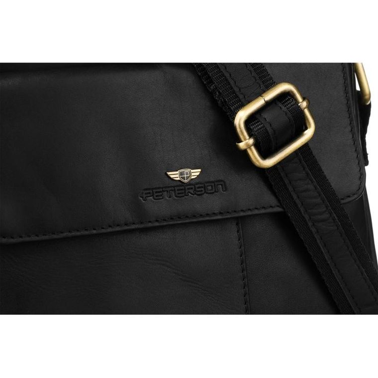 Zestaw, Torba listonoszka, Etui na klucze, czarny, skórzany, Peterson