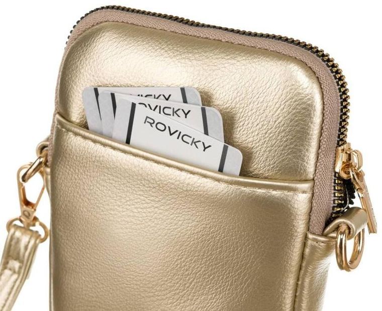Zestaw: Torebka listonoszka, Portmonetka, złoty, skóra ekologiczna, Rovicky