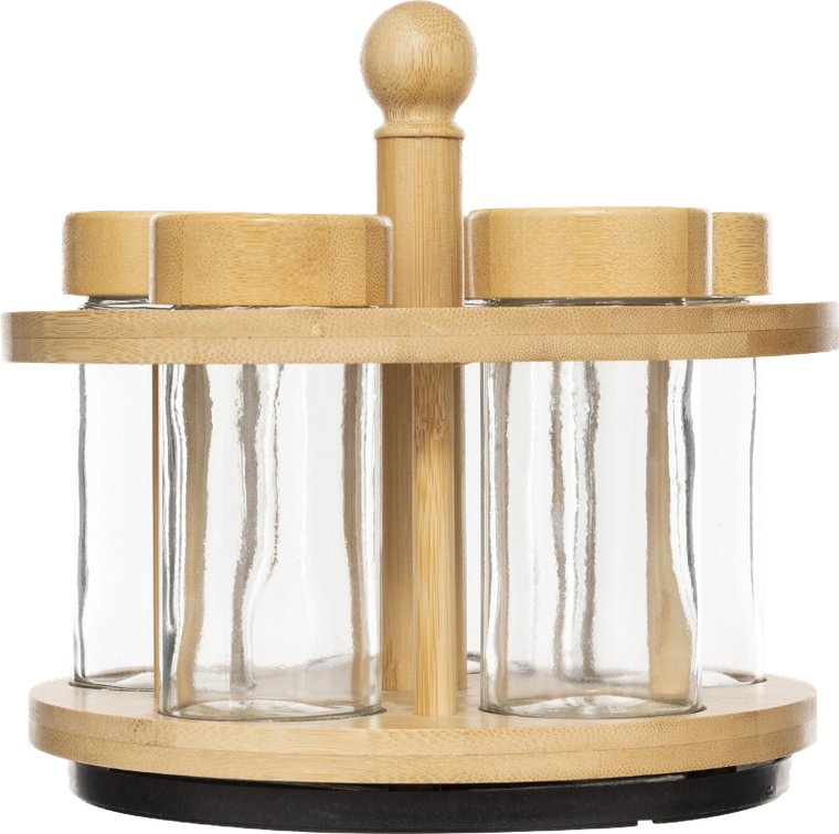 5five Simply Smart, Cozy, obrotowy pojemnik na przyprawy, 4 szklane słoiczki